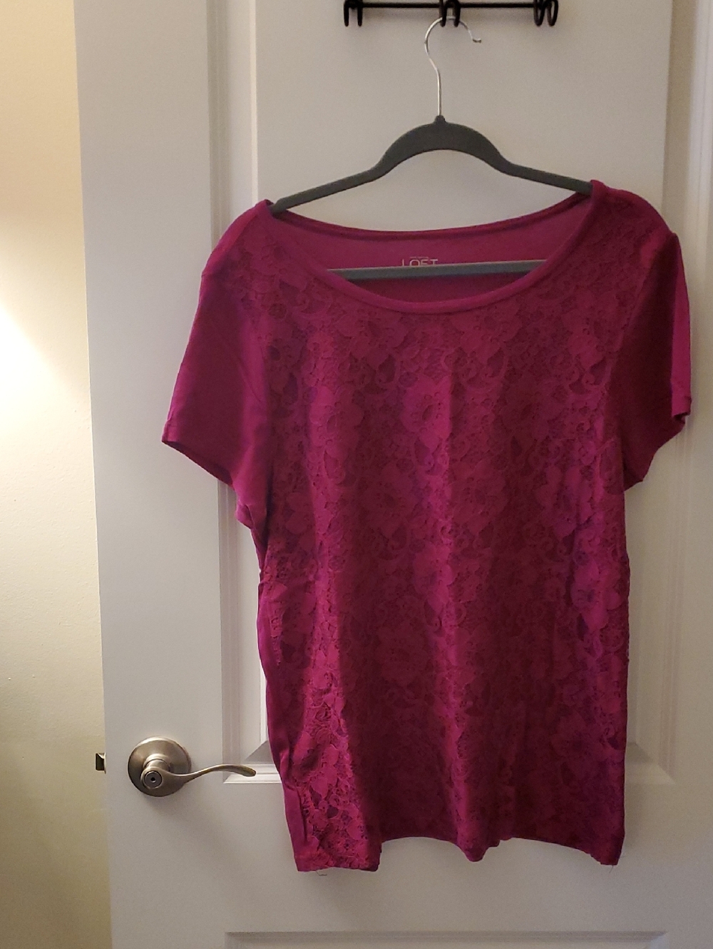 LOFT Deep Pink Lace Front Short-Sleeve Tee